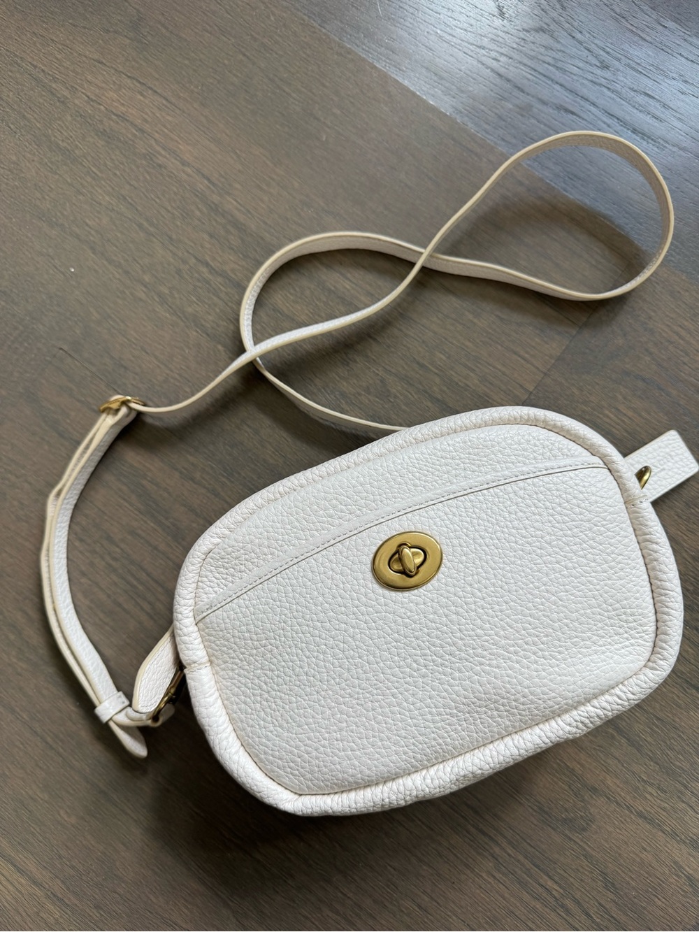 NEW Coach Womens Soft Pebble Leather Camera Bag Leather Strap Chalky White